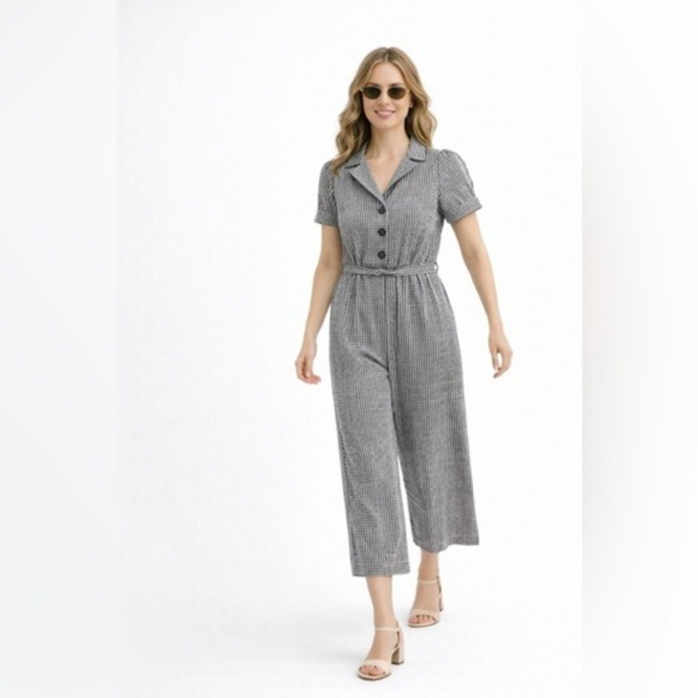 Black and White Checkered Mod Ref Gingham Jumpsuit — Size M Cottagecore Western